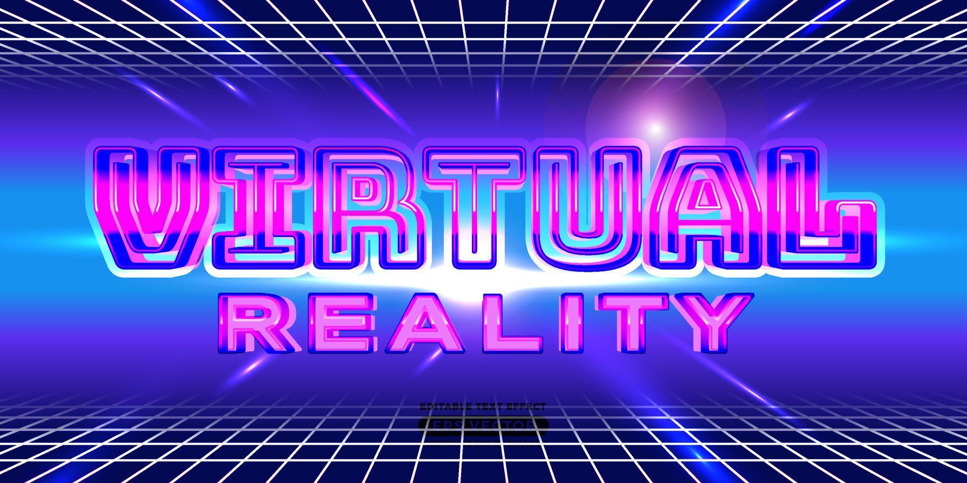Virtual Reality Text Effect with theme retro realistic neon light concept for trendy flyer, poster and banner template promotion vector