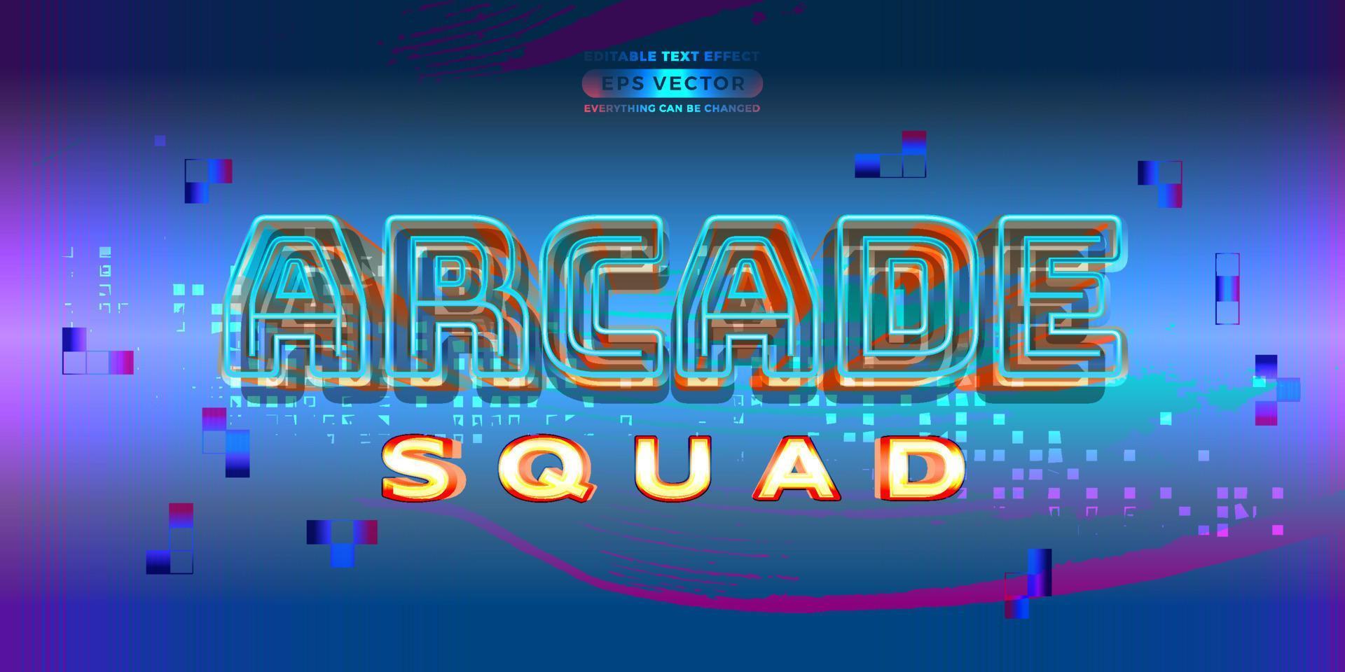 Arcade Squad Text Effect Style with retro vibrant theme realistic neon light concept for trendy flyer, poster and banner template promotion vector