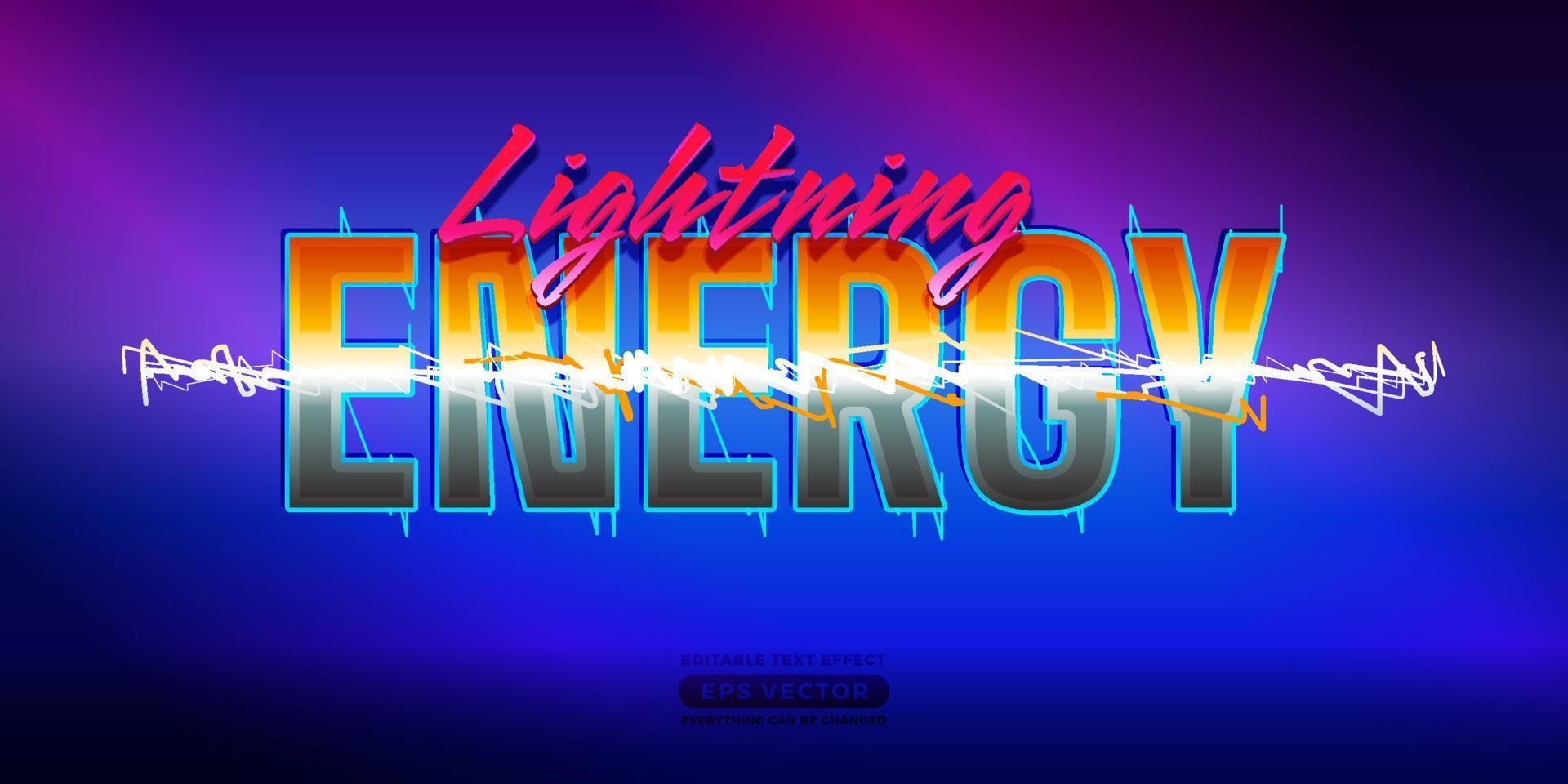 relámpago energía texto efecto con tema retro realista neón ligero concepto para de moda volantes, póster y bandera modelo promoción vector