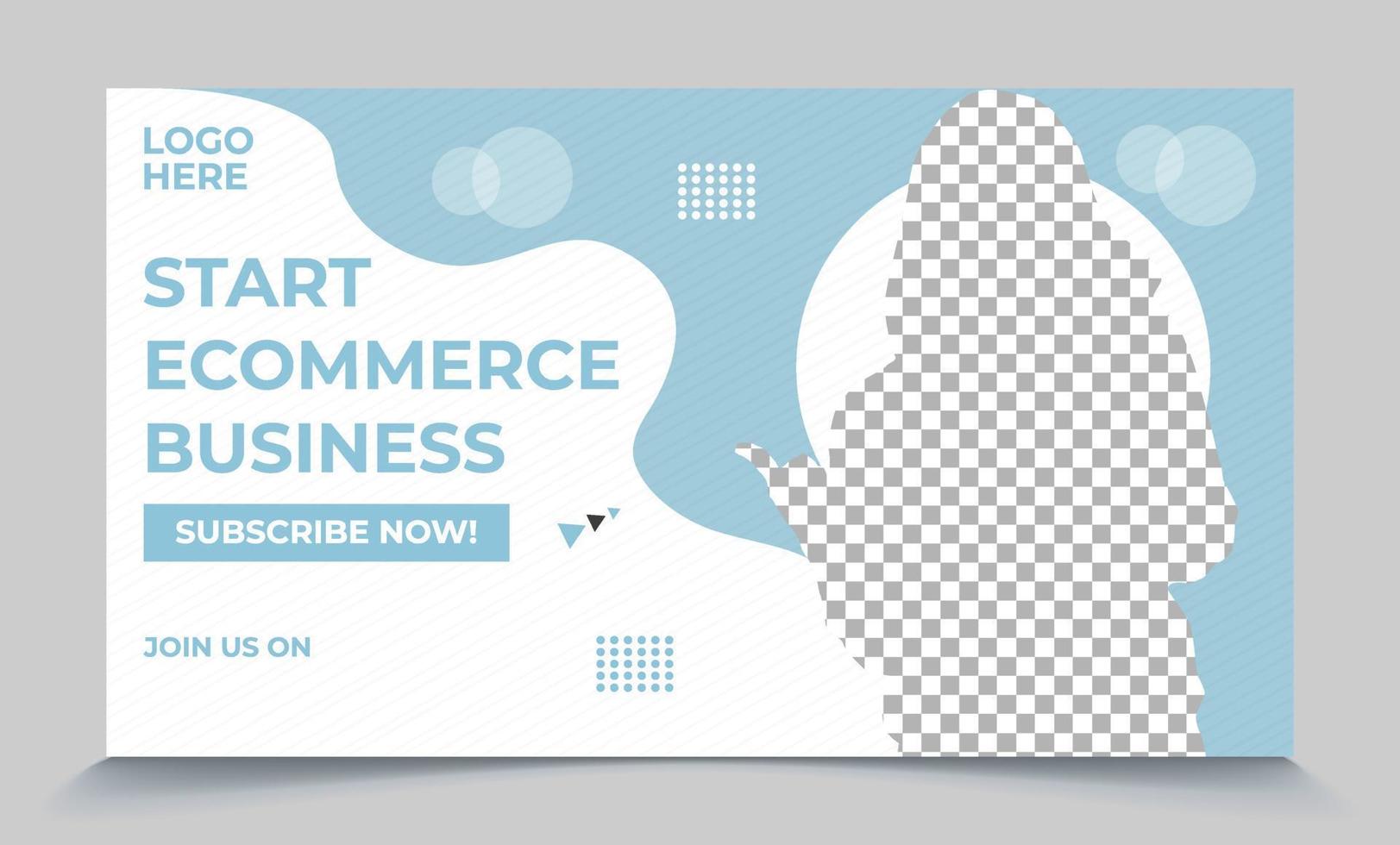 Start e-commerce business promotional video thumbnail post-ready file vector eps