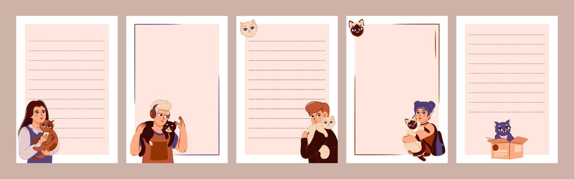 My week is a weekly planner with cats and their owners. Paper for notes with cats. Cute cats in cartoon style. Schedule design template. Vector illustration.