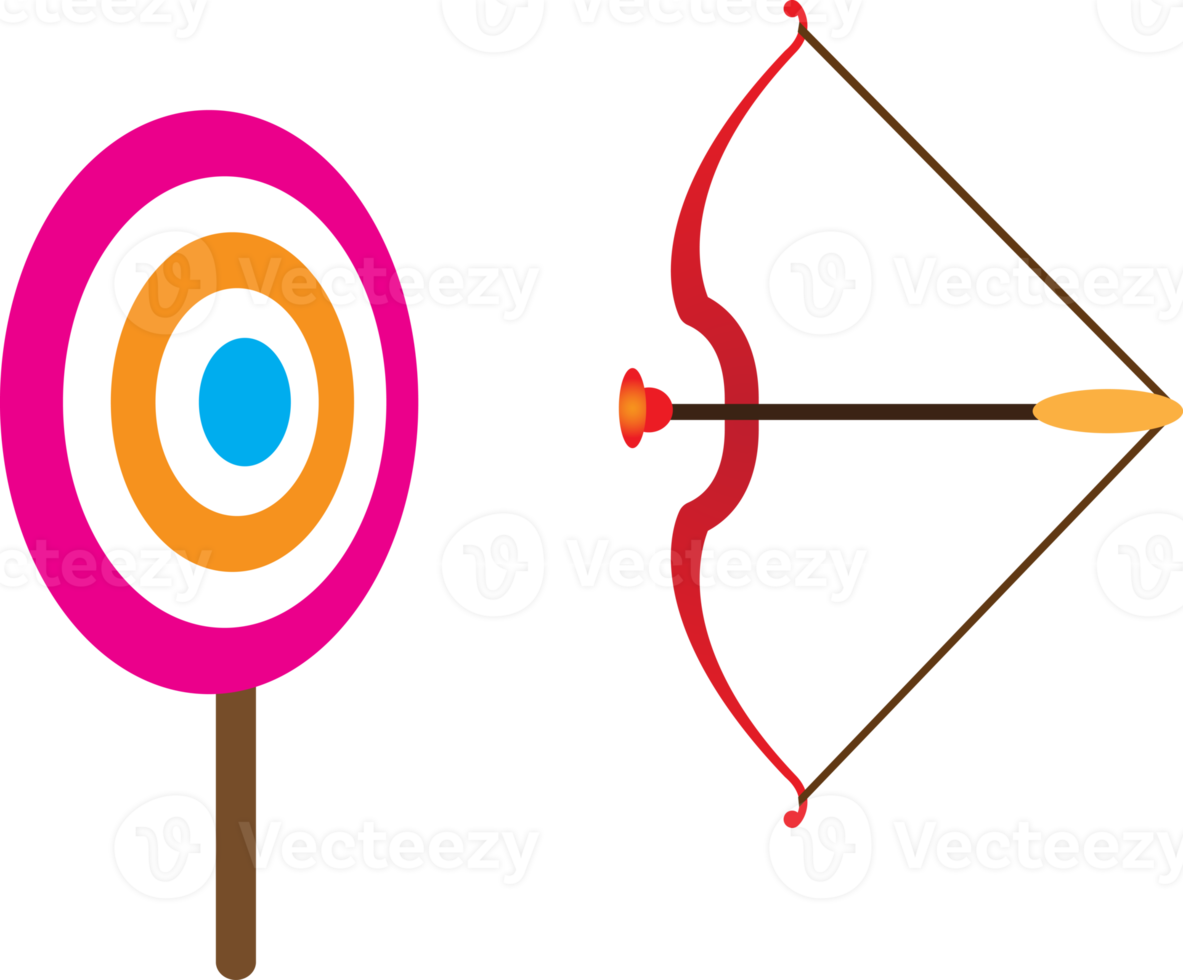 Archery Sport, Bow and Arrow Pointing at Targetcartoon kawaii character icon isolated png