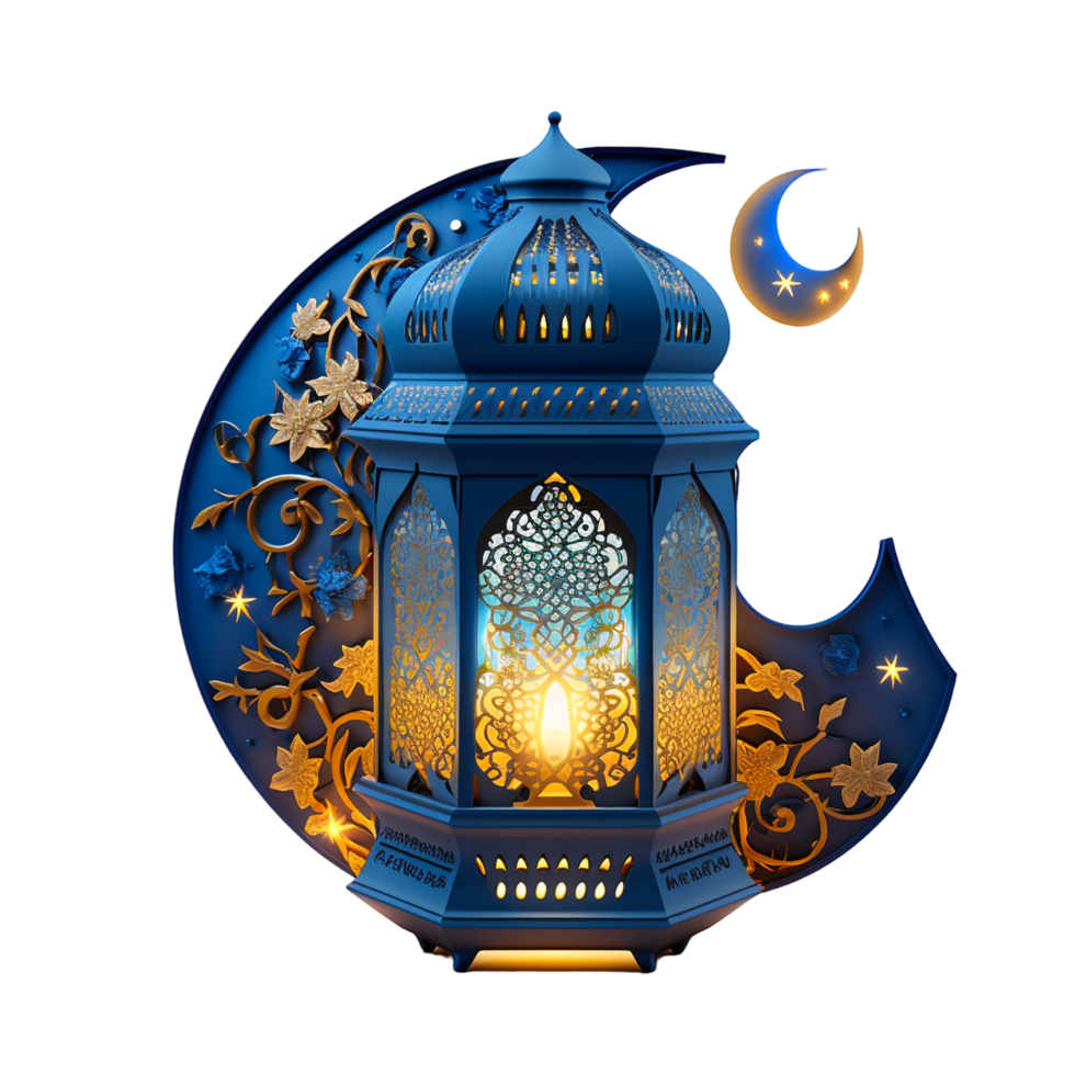 islámico Ramadán kareem 3d azul lámpara y Luna png