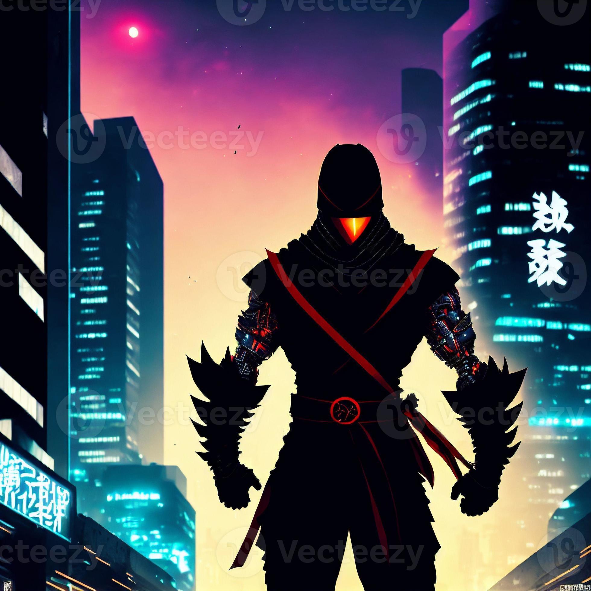 modern technology cyborg robot ninja warrior, generative art by A.I  Illustration Stock
