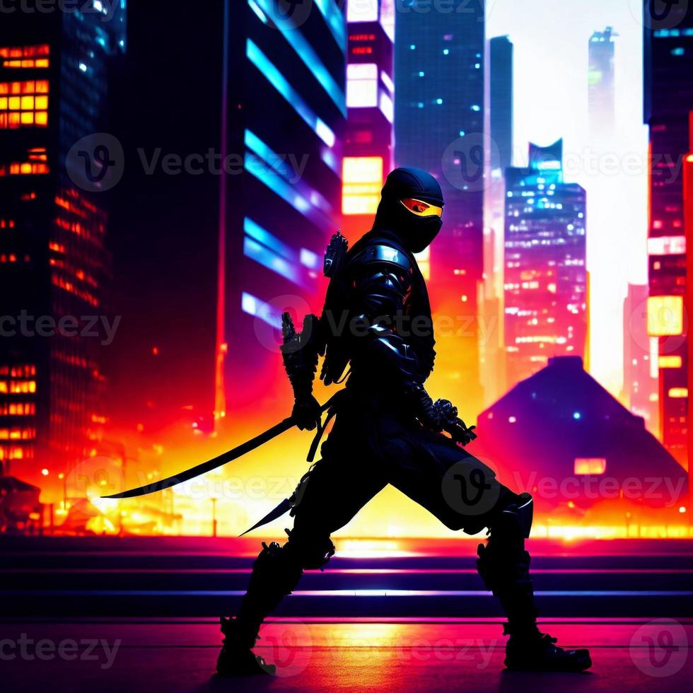 modern technology cyborg robot ninja warrior, generative art by A.I  Illustration Stock