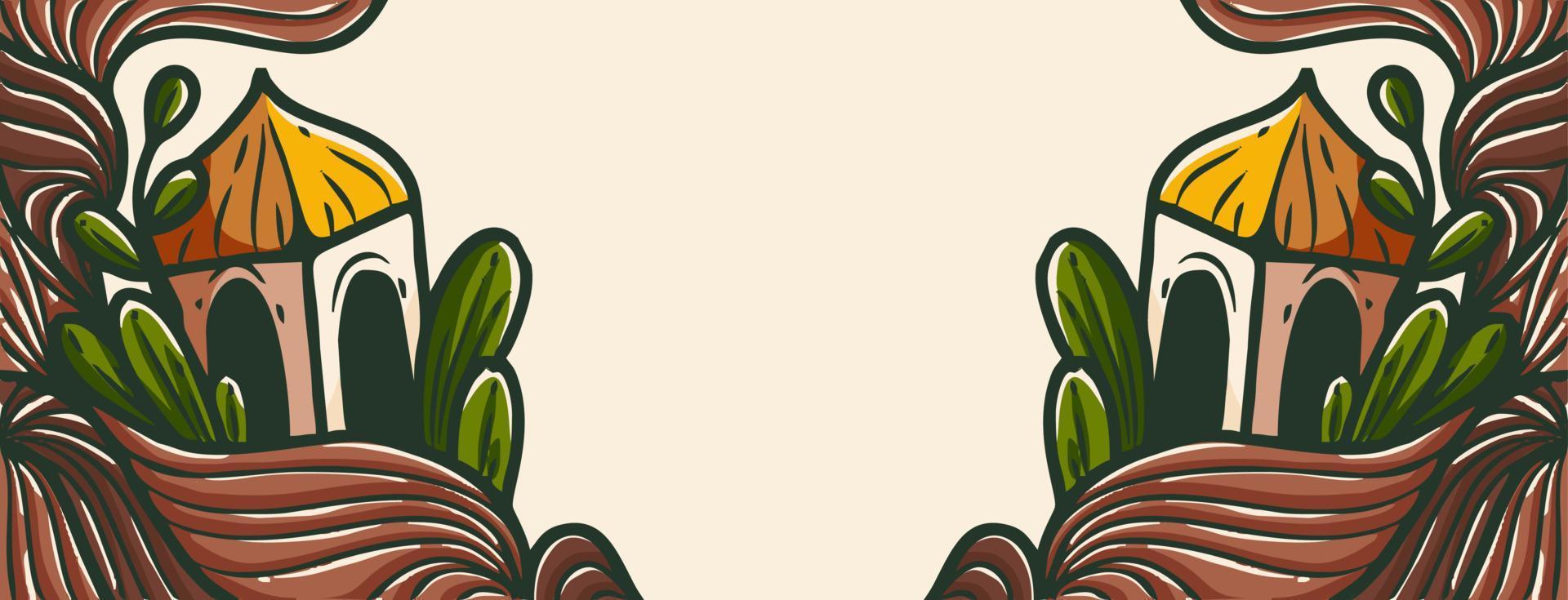 Hand drawn Islamic themed background banner with free space for text vector