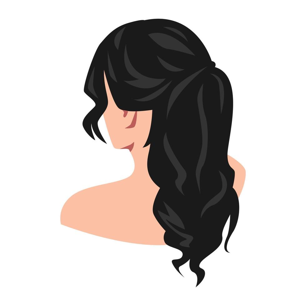 back view beautiful woman with long ponytail hairstyle. head to shoulder. concept of beauty, woman, lifestyle, salon. vector illustration.