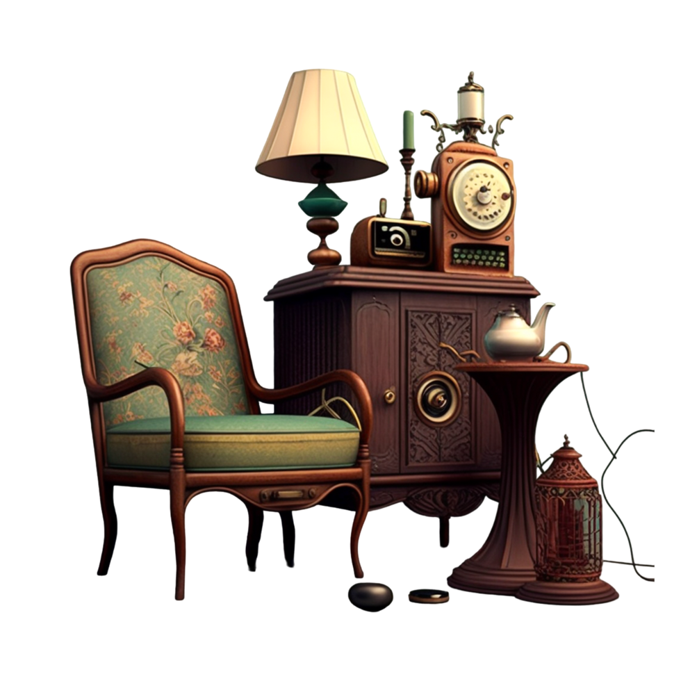 Vintage furniture retro chair with transparent background png