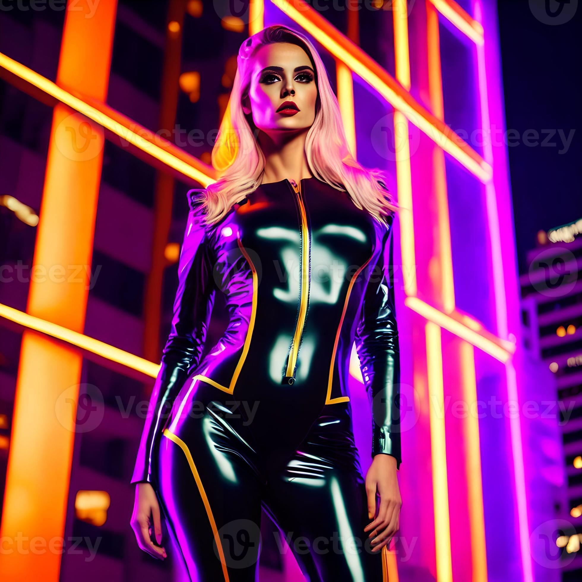 Premium AI Image  cyberpunk girl woman neon background