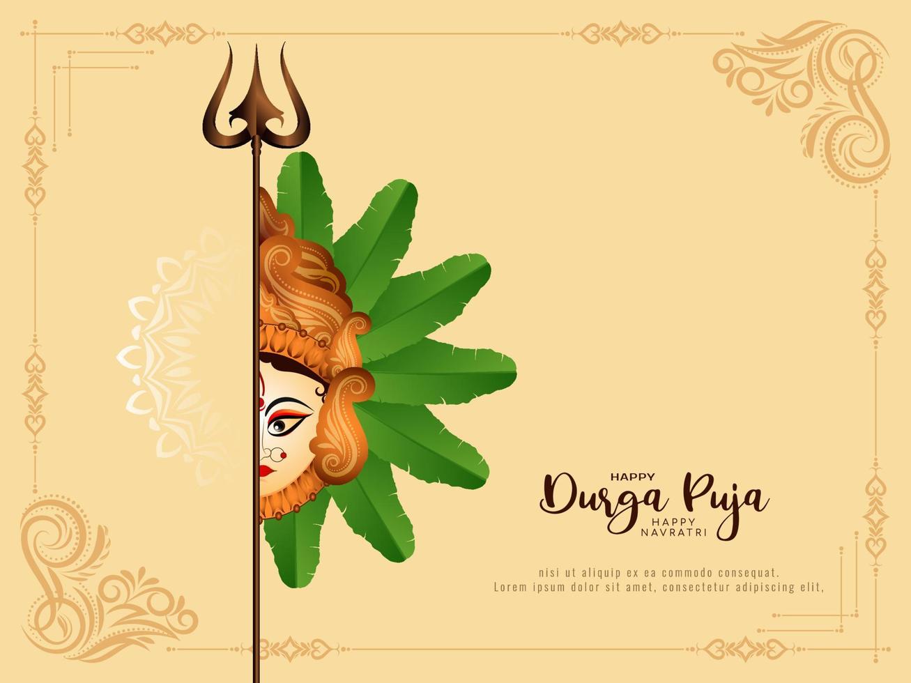 Elegant Durga Puja and Happy navratri cultural Hindu festival card design vector