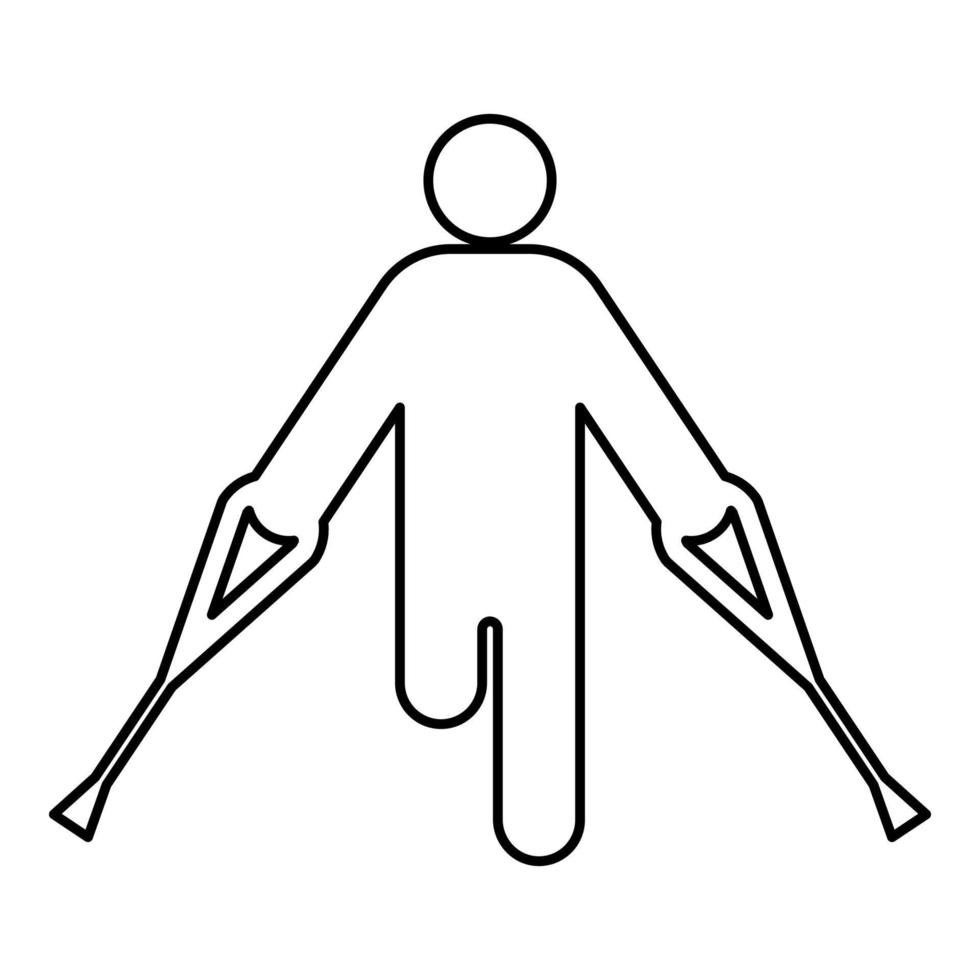 Man with broken leg crutch cane gypsum foot stick using sticks person crutches trauma concept contour outline line icon black color vector illustration image thin flat style