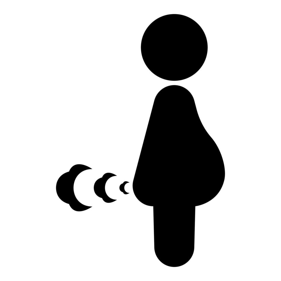 Pregnant woman farts break wind farting bloating gas cloud stench bad smell flatulency icon black color vector illustration image flat style