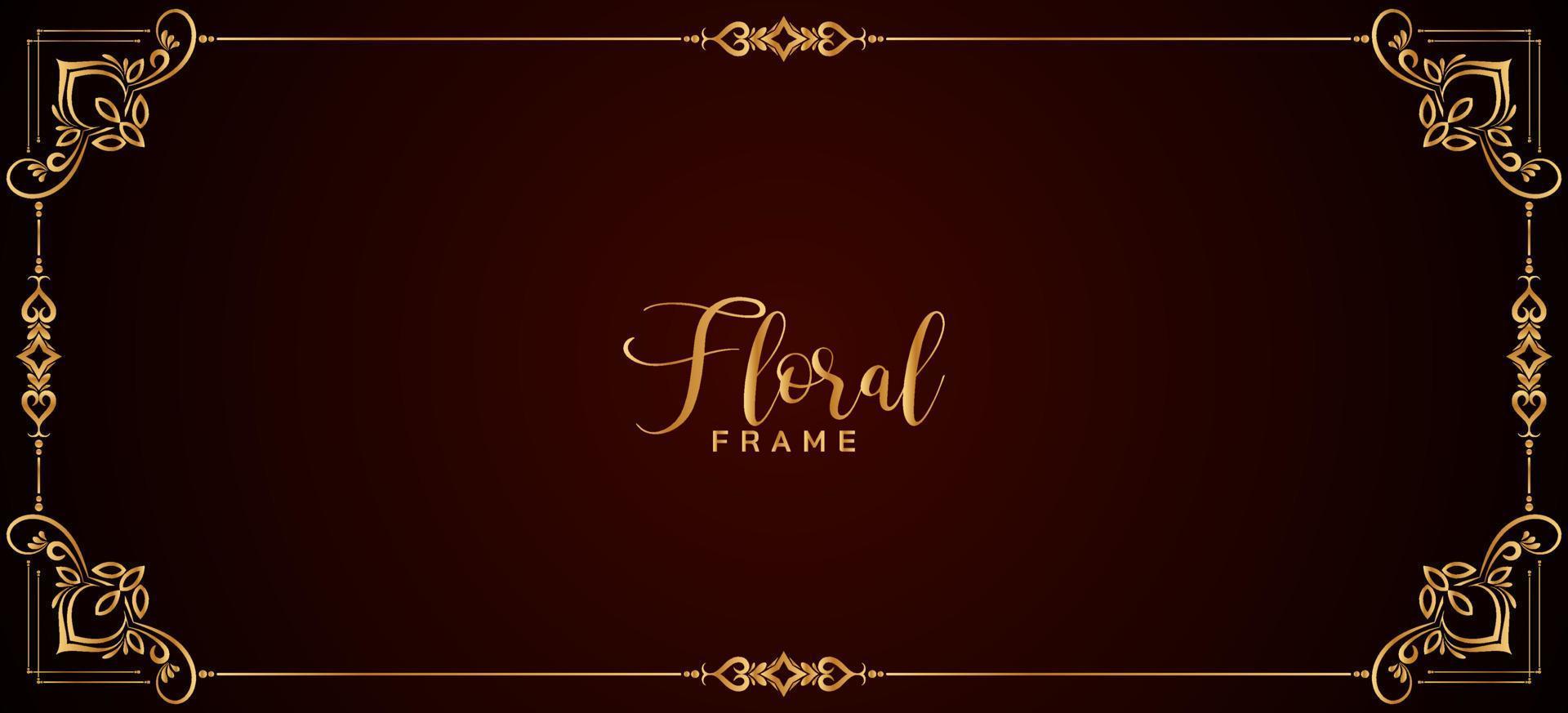 Decorative golden floral frame border red banner design vector
