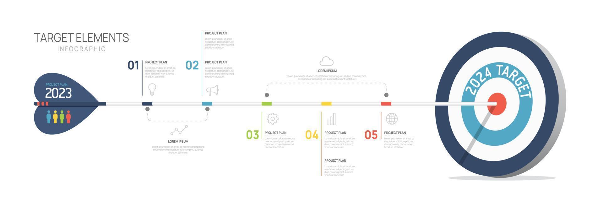 Infographic design template. Creative Target arrow concept with 5 steps vector