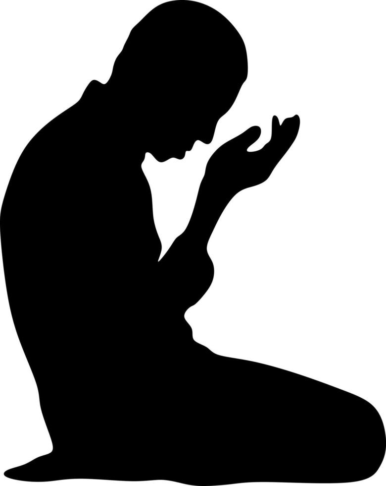 Arábica hombre Orando silueta, negro blanco fondo, vector ilustración