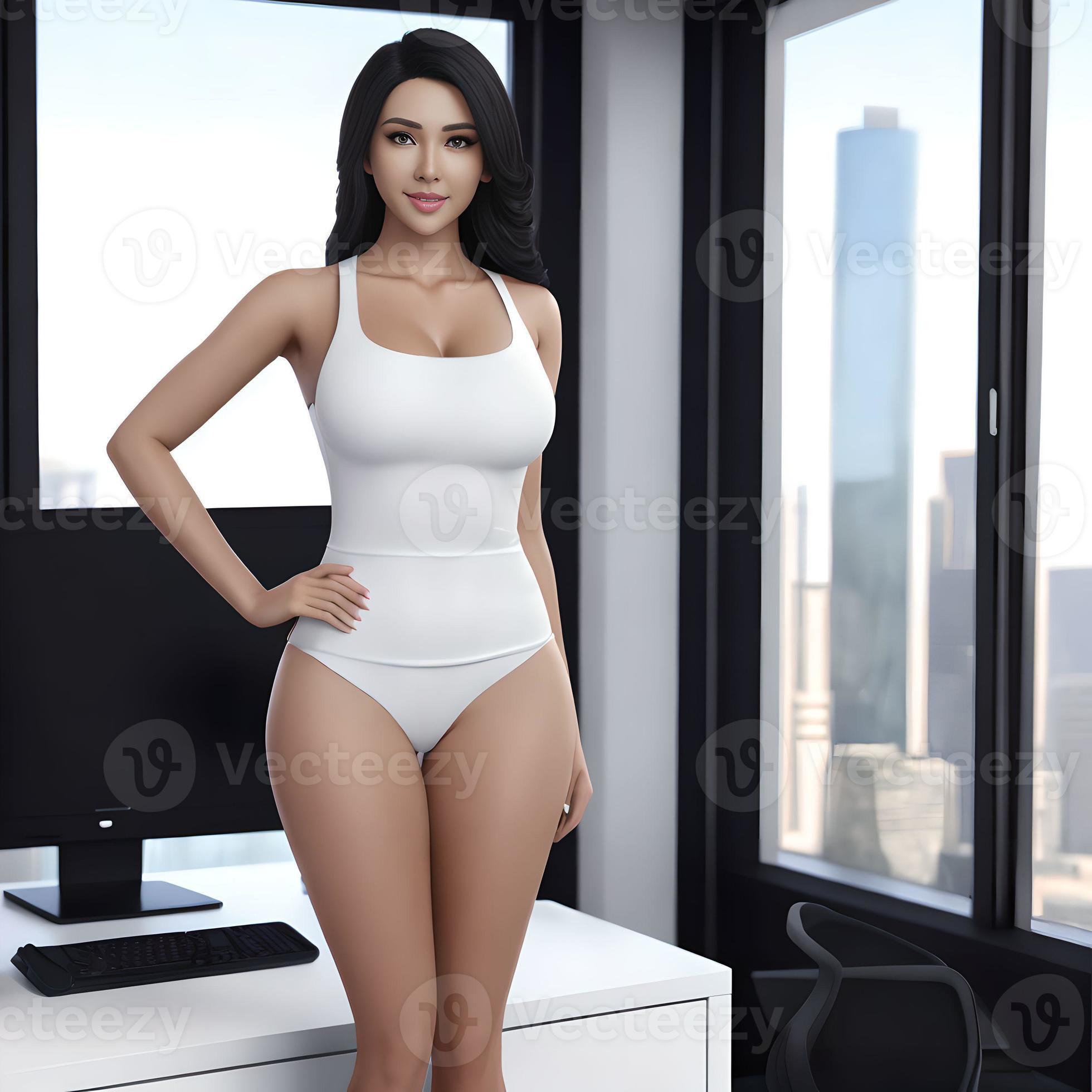 woman wearing bra and underwear at the office, generative art by A.I. 21773724 Stock Photo at