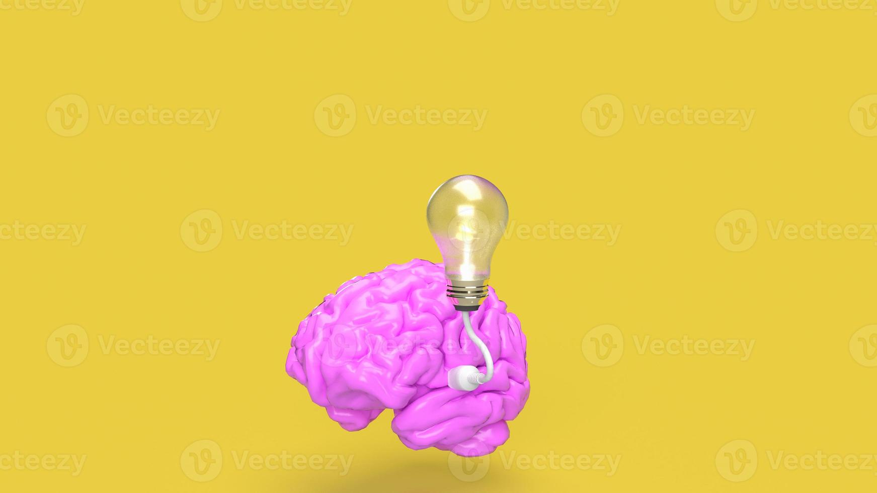 The pink Brain and light bulb on yellow background for creative or idea concept 3d rendering photo