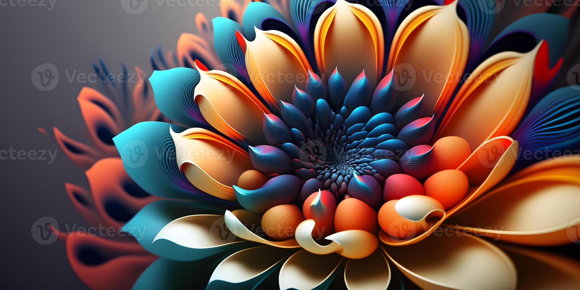 Rainbow Flower 3D Illustration, Colorful Floral Abstract Wallpaper, photo