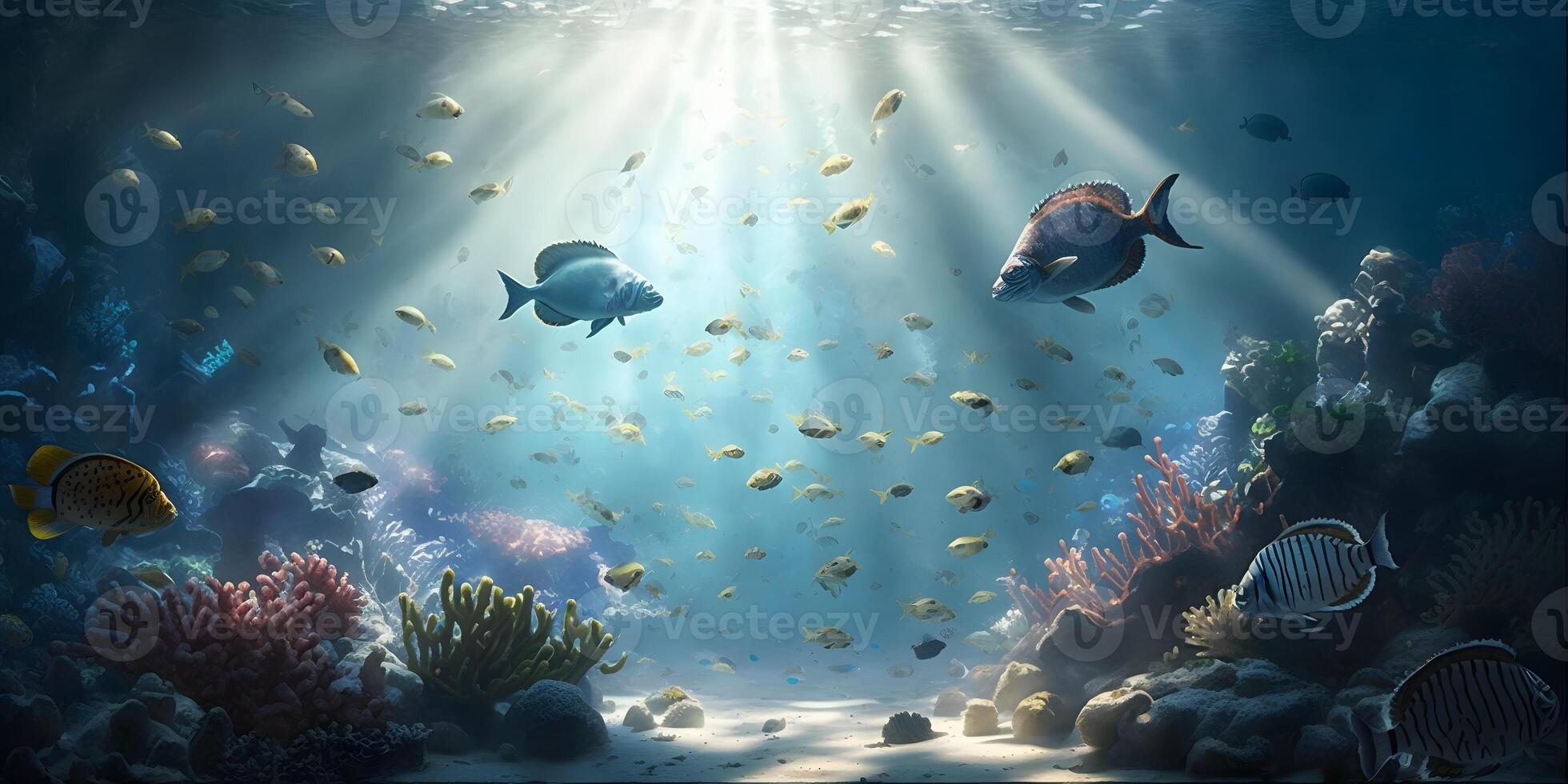Exotic Fish and Beautiful Coral Reefs in Clear Underwater Scenery, photo