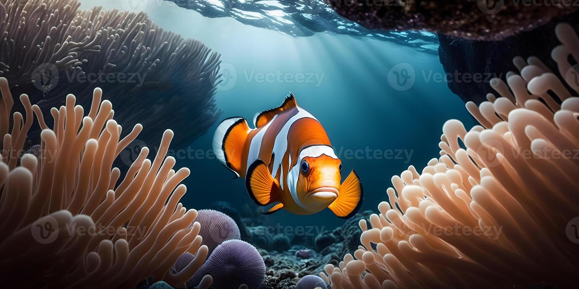 The Beauty of Marine Life, Clownfish in their Natural Habitat. photo