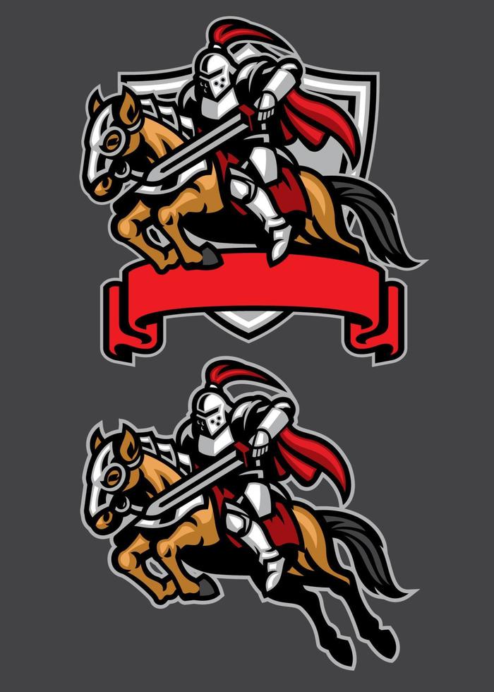 knight warrior riding horse mascot vector