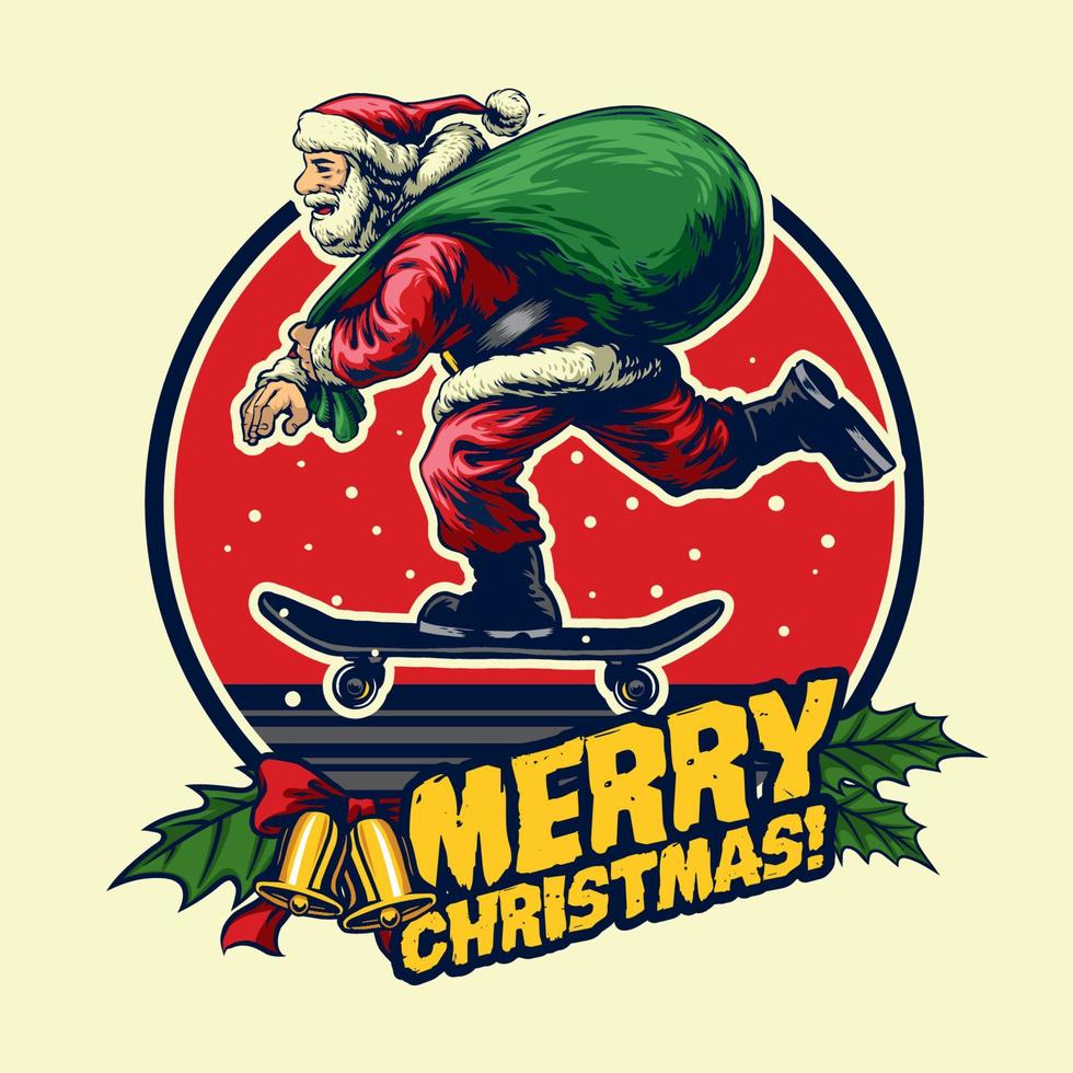 santa skate badge design vector