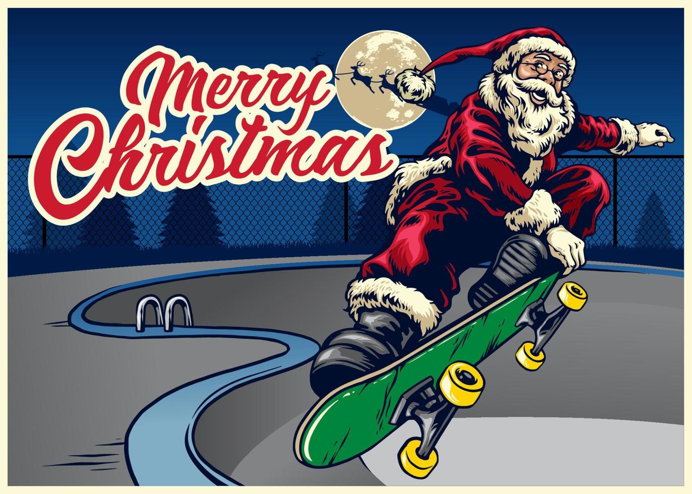 Santa claus playing skateboard in the pool vector