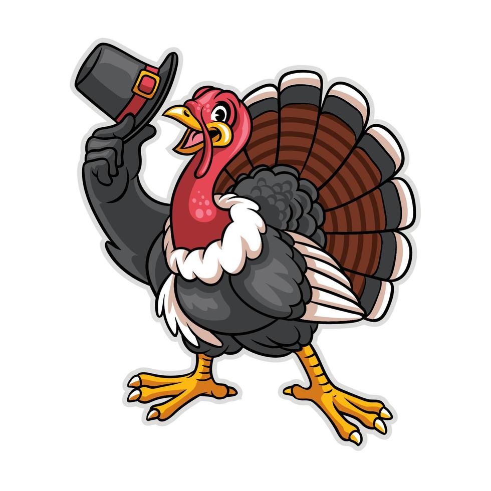 turkey cartoon character hold the hat vector