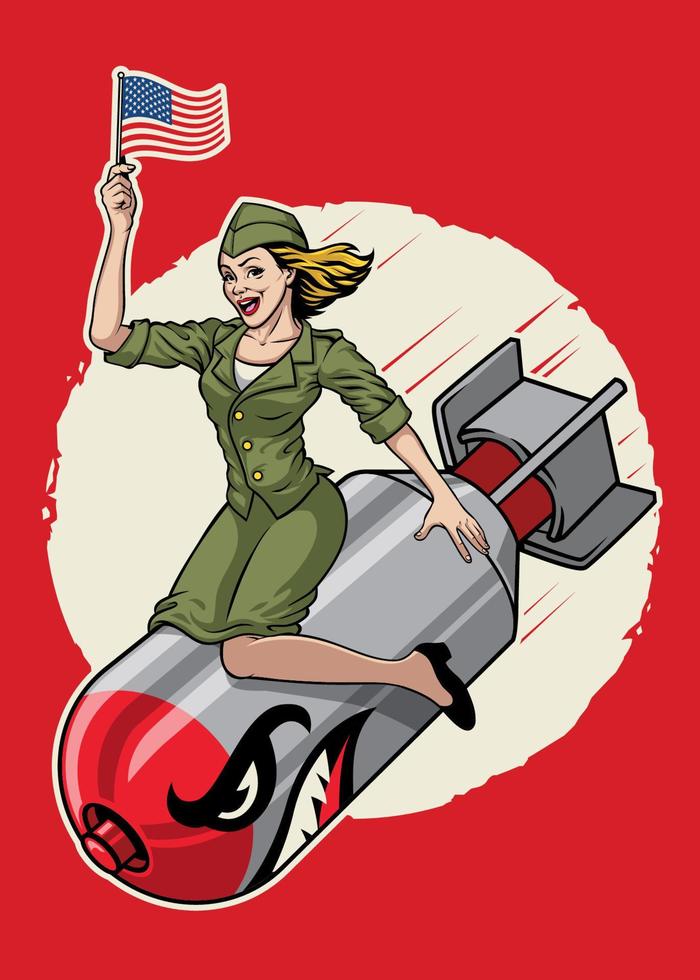 USA pin up girl ride a nuclear bom vector