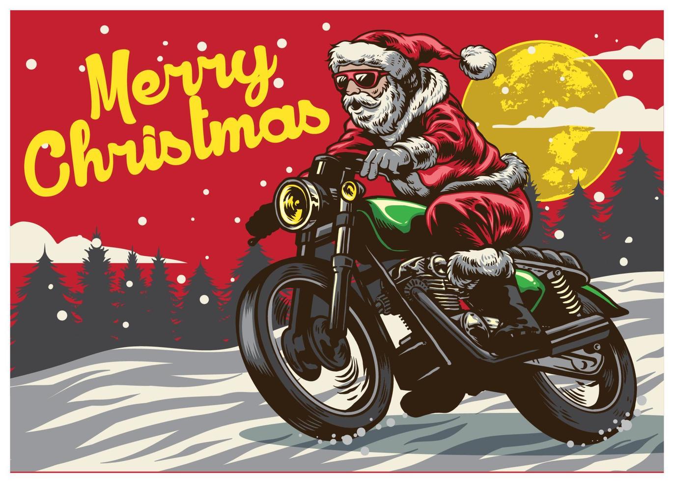 santa claus riding vintage motorcycle vector