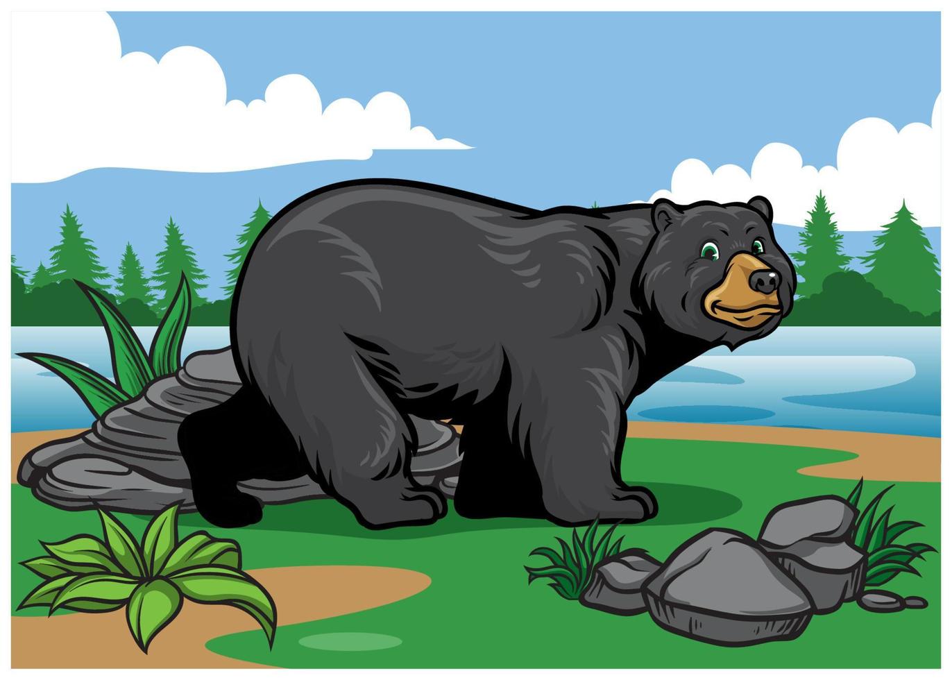 negro oso en el naturaleza vector