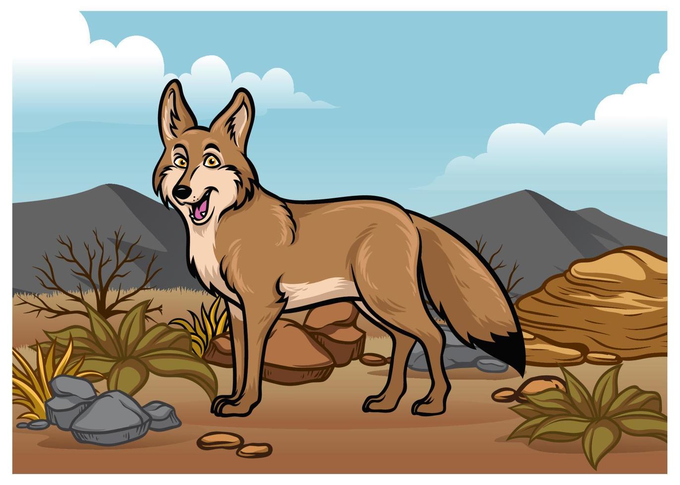 cartoon Coyotes illustration in the desert vector