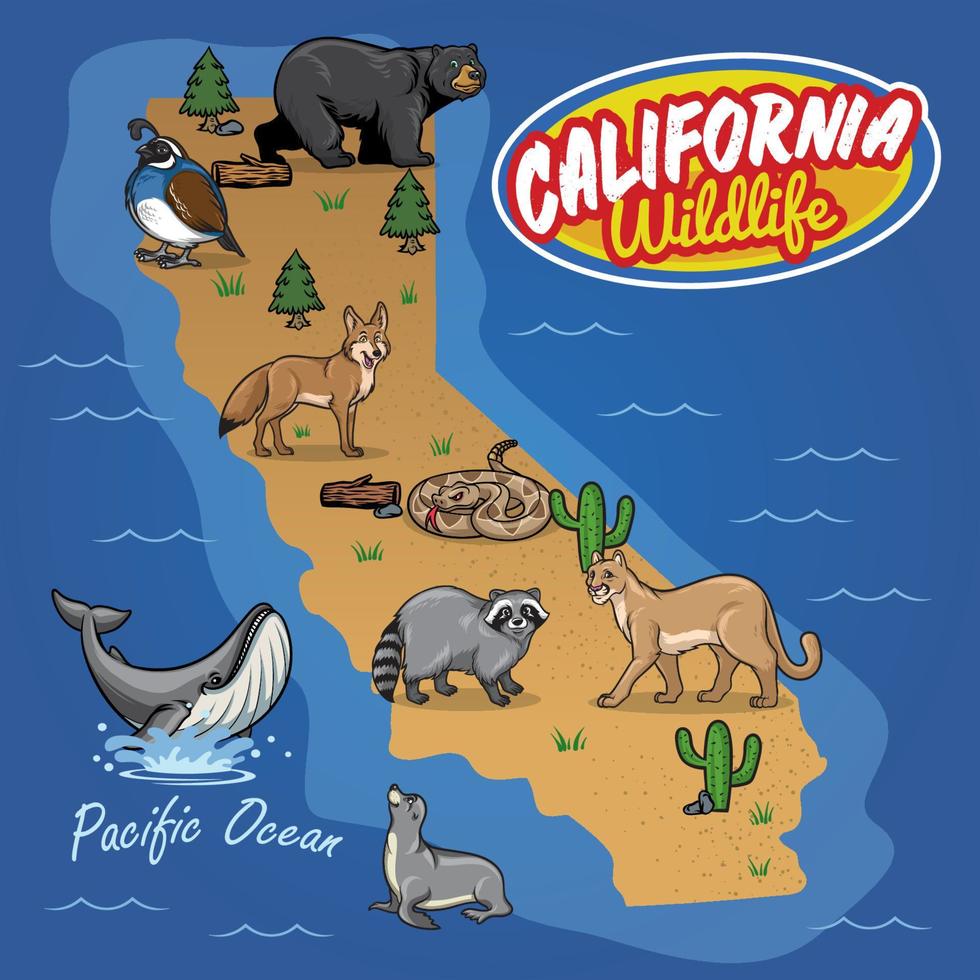 California mapa de animal fauna silvestre vector