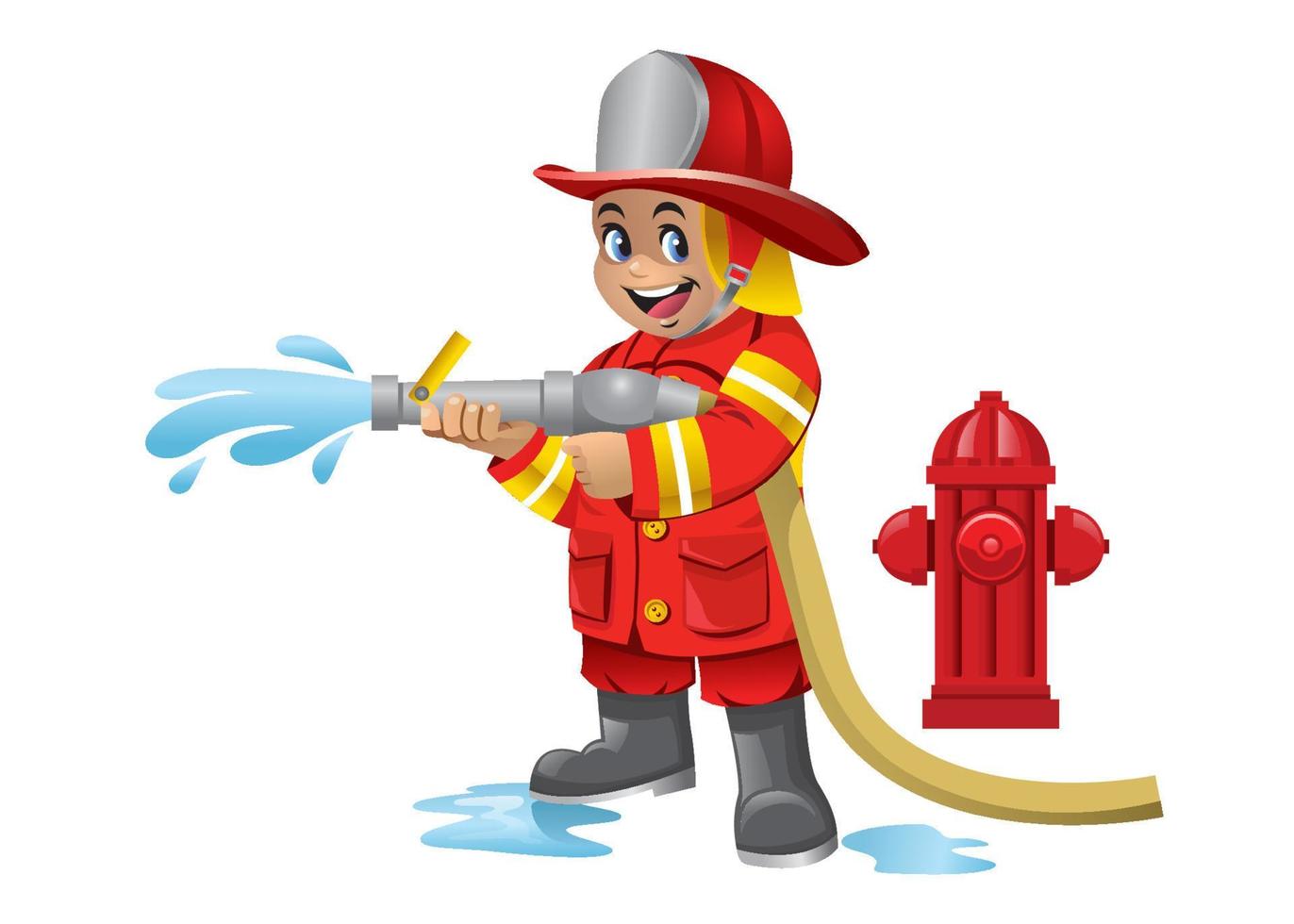 cute cartoon kid of fire fighter vector