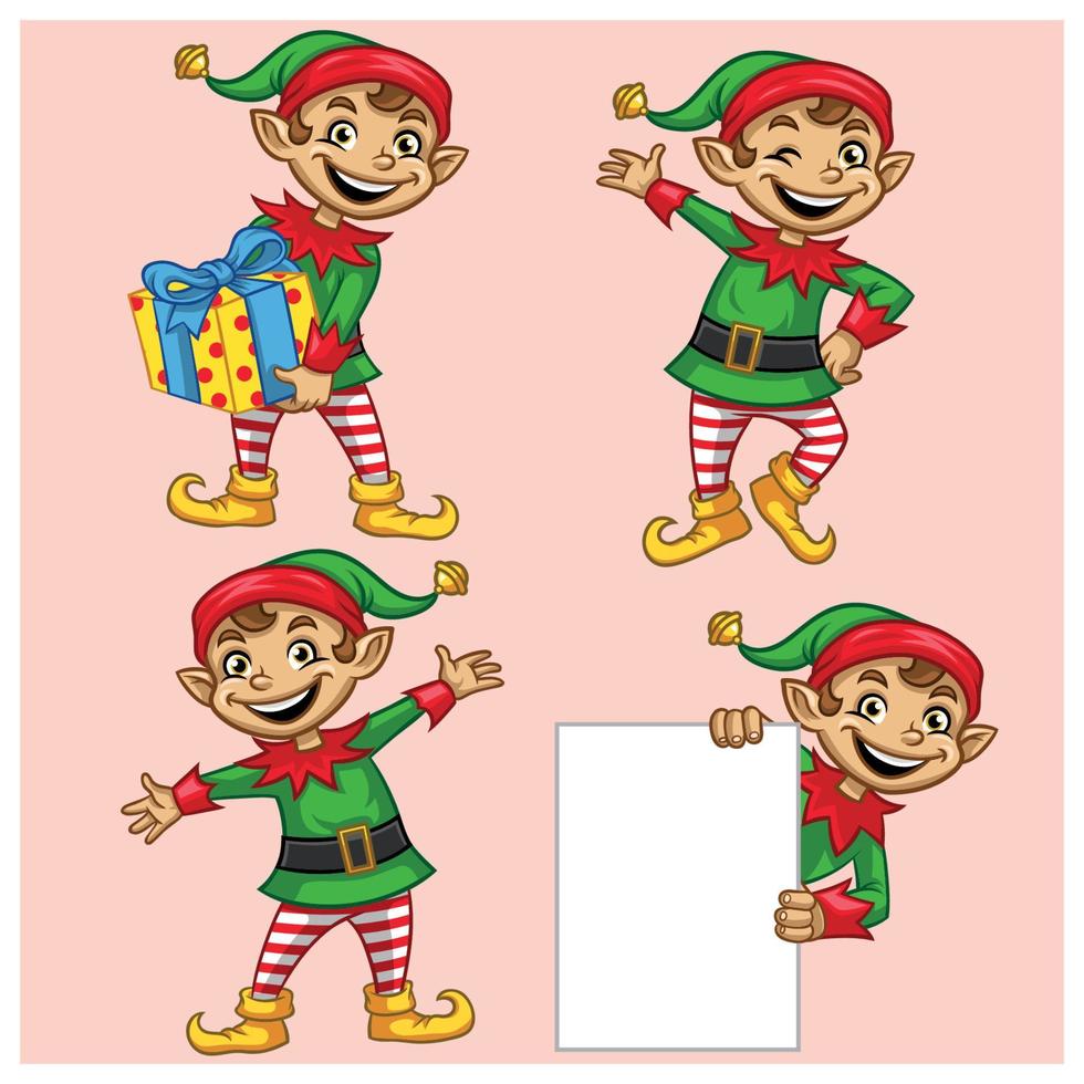 Elf Christmas character set vector