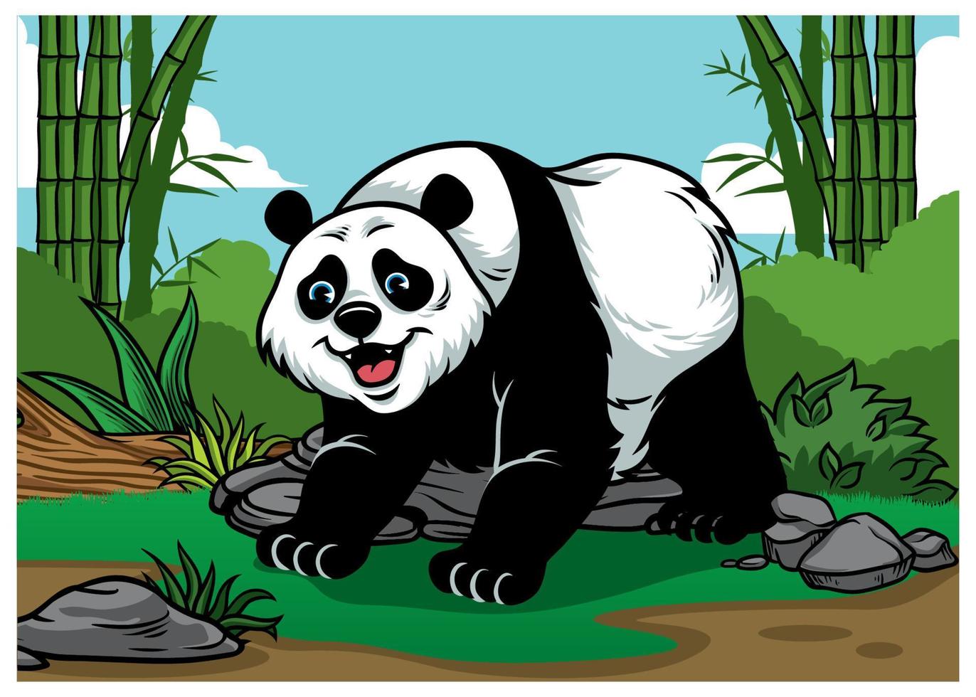 panda dibujos animados en el bambú bosque vector