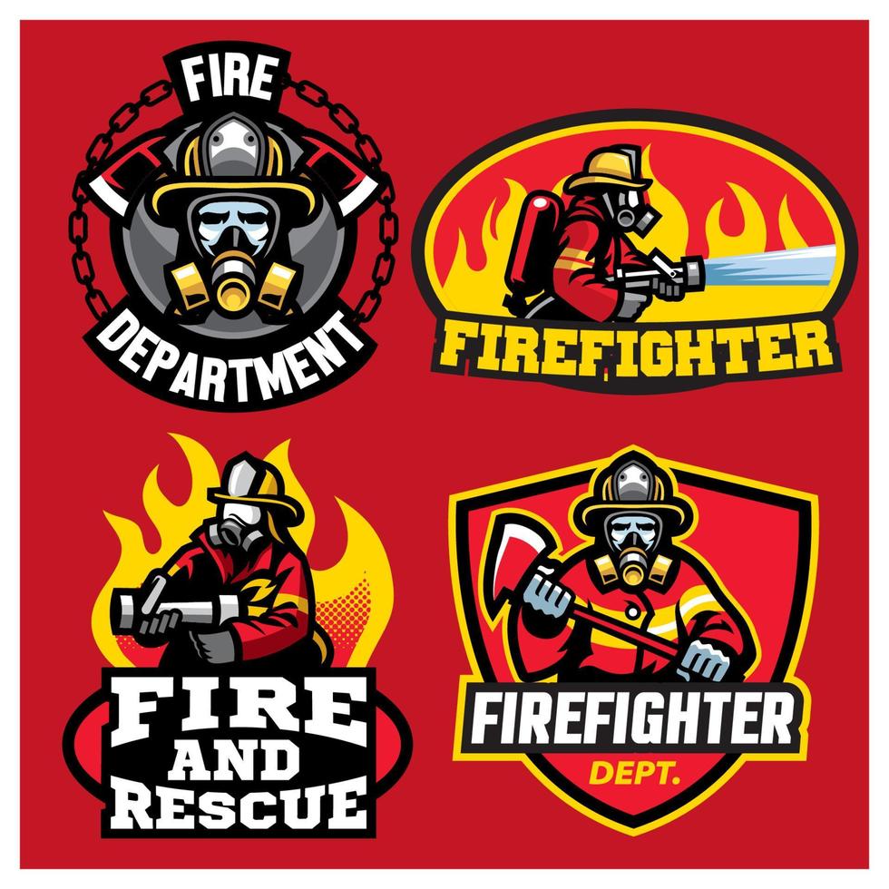 set of firefighter badge design vector