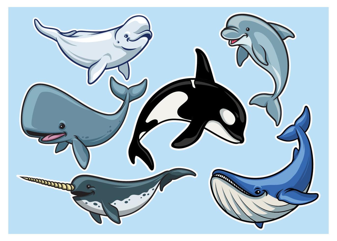 Set of cheerful various of Whales vector