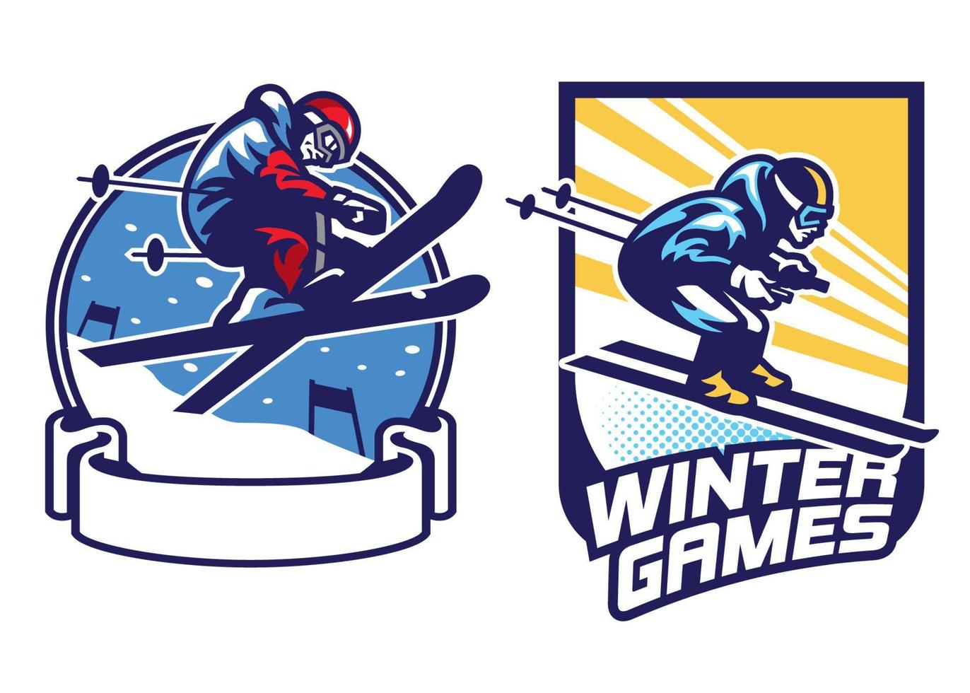 set of skiing sport games badge design vector