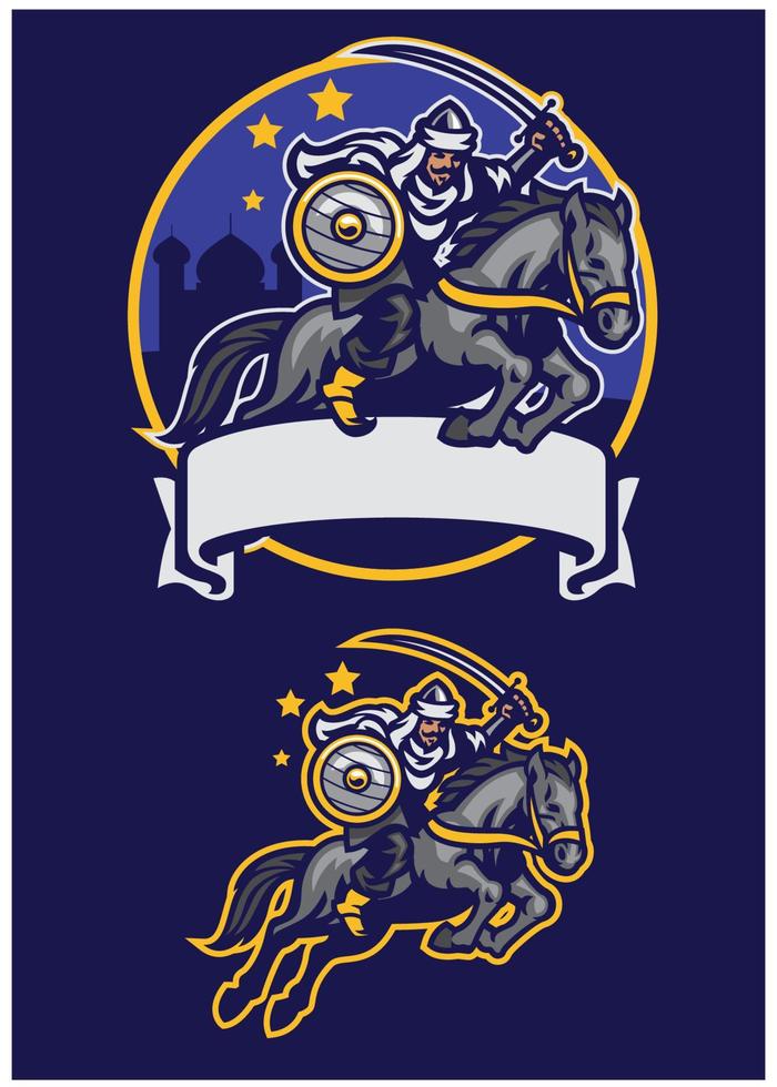 arabian warrior riding horse mascot vector