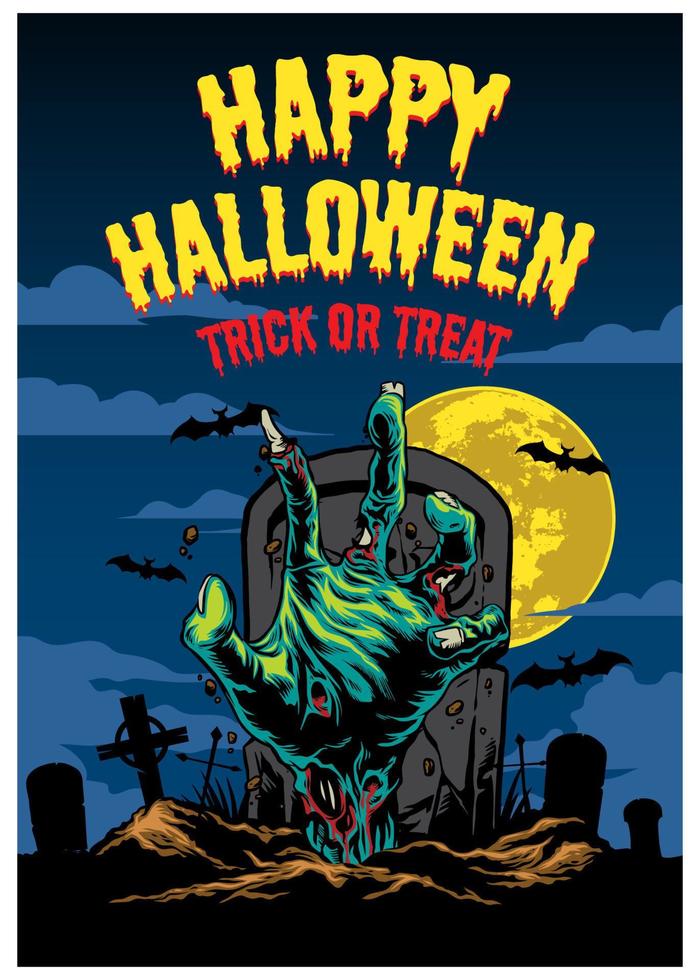 halloween card design with zombie hand vector