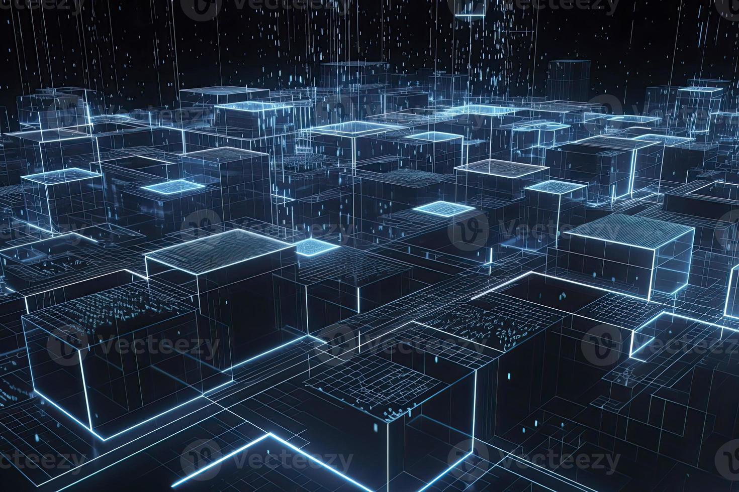 Abstract technology big data background concept. Artificial intelligence tech. Big data and cybersecurity. Transfer and storage of data sets, blockchain, server. Colorful background photo