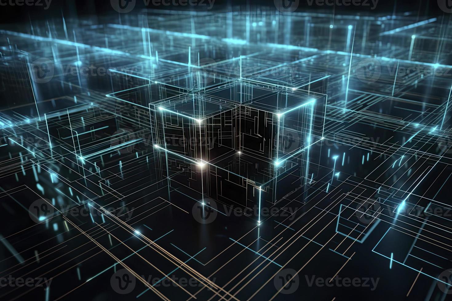 Abstract technology big data background concept. Artificial intelligence tech. Big data and cybersecurity. Transfer and storage of data sets, blockchain, server. Colorful background photo