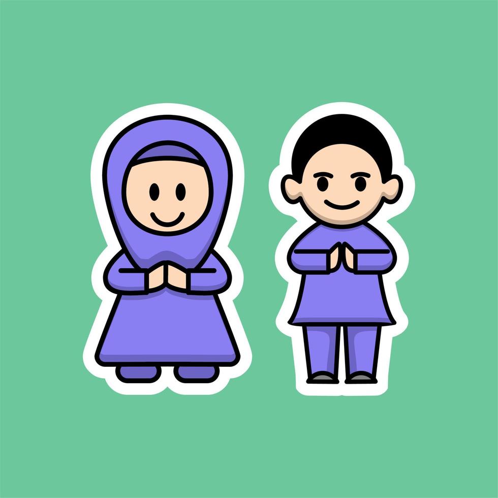 Cute Muslim Couple Cartoon vector