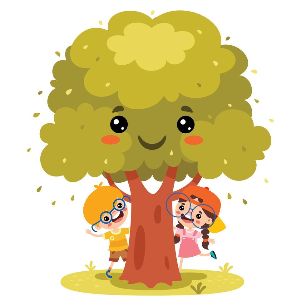 Cartoon Children Playing Under Tree vector