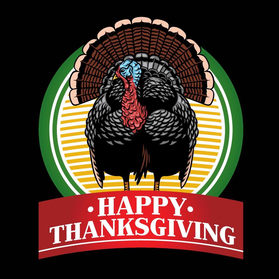 turkey badge design with happy thanksgiving text vector