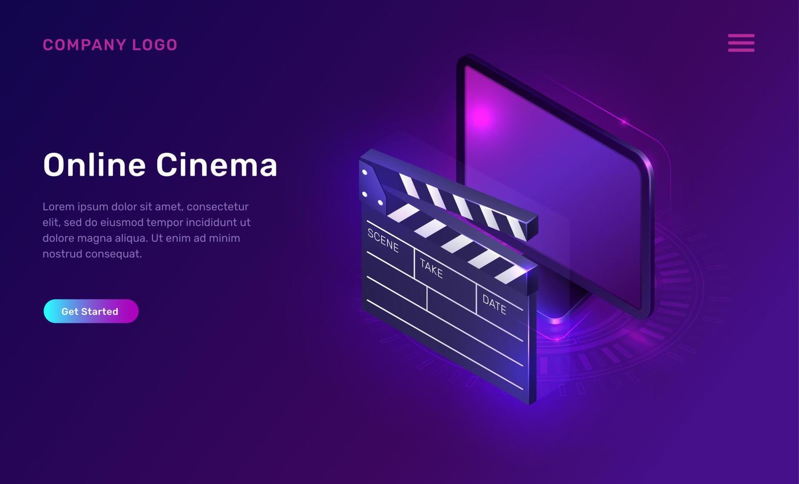 Online cinema or movie, isometric concept vector