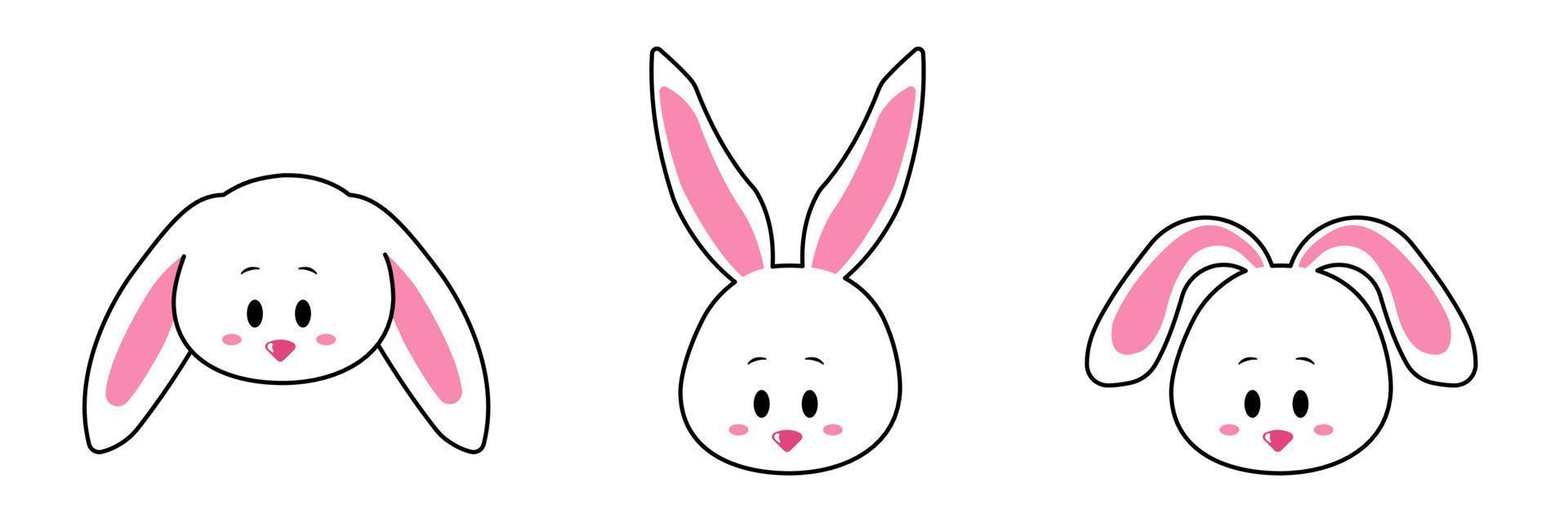 face set of a cute white rabbit. Kawaii bunny ear emoji, or bunny emoticon. symbol of a rabbit. Expression of a funny animal cartoon figure. outline in a vector illustration