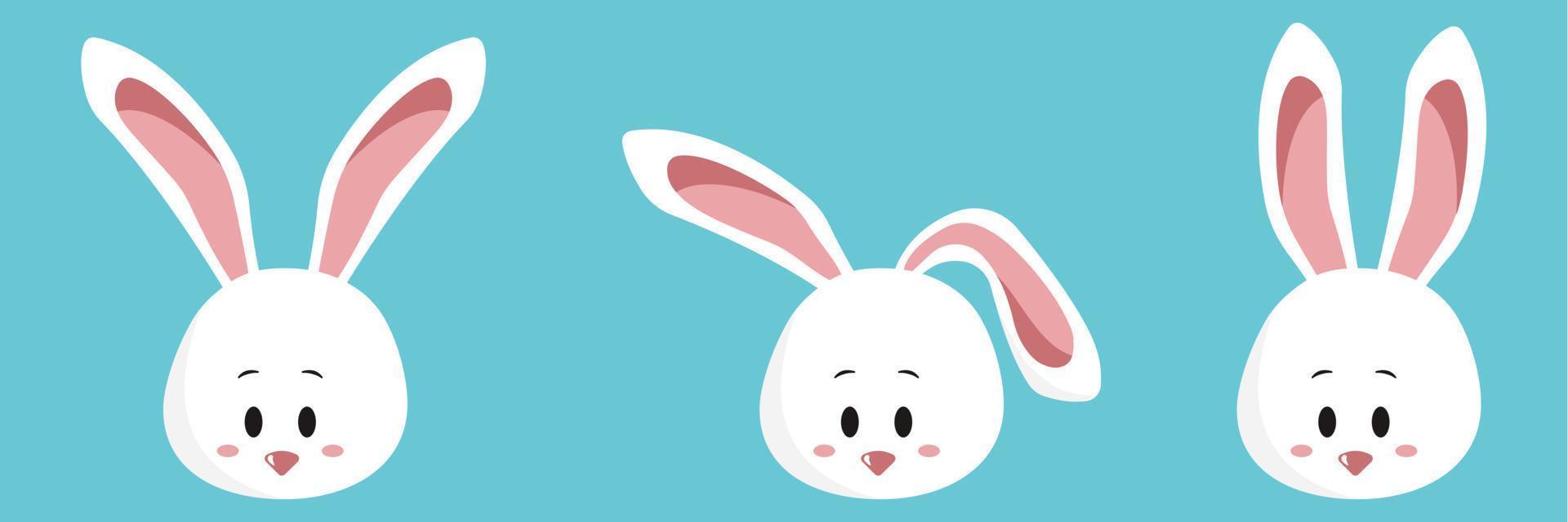 face set of a cute white rabbit. Kawaii bunny ear emoji, or bunny emoticon. symbol of a rabbit. Expression of a funny animal cartoon figure. outline in a vector illustration