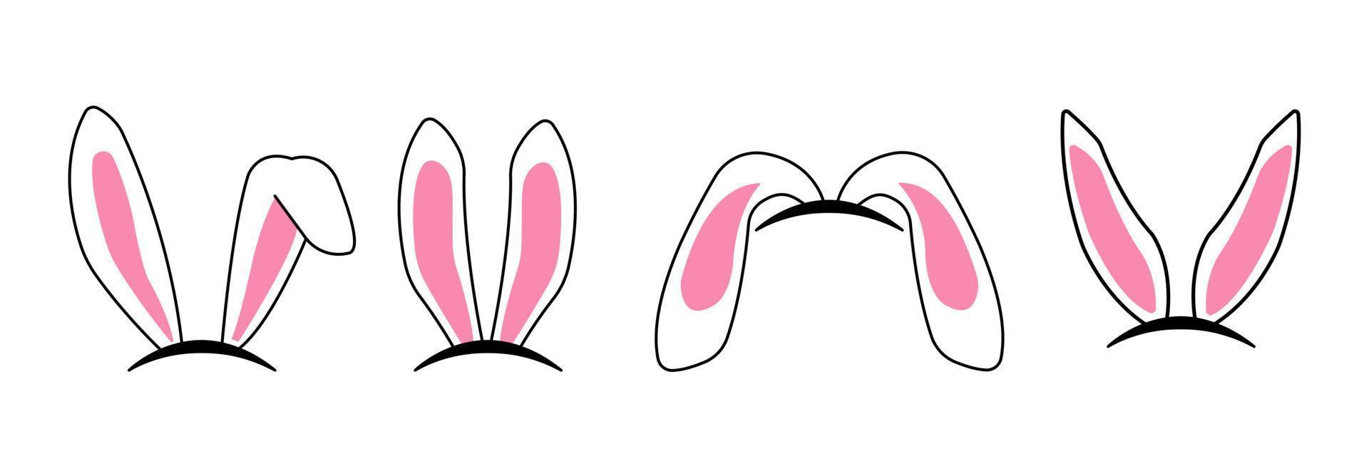 face set of a cute white rabbit. Kawaii bunny ear emoji, or bunny emoticon. symbol of a rabbit. Expression of a funny animal cartoon figure. outline in a vector illustration